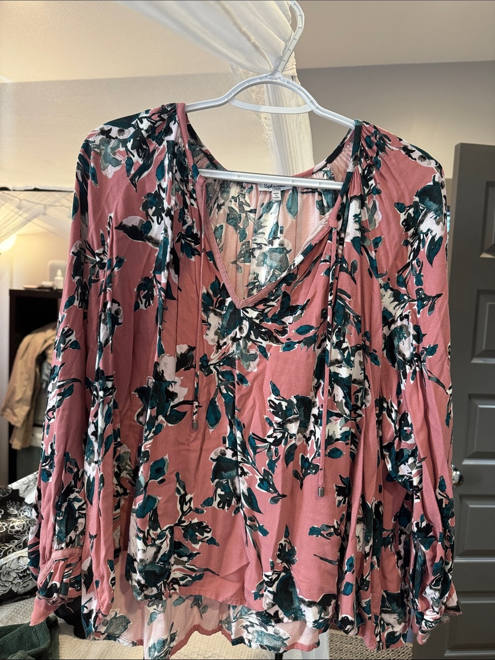 Splendid Floral Tie-Neck Blouse Dress, Dusty Rose